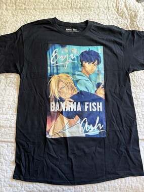 Banana Fish Ash & Eiji Signature Graphic T-Shirt Black Size Large